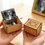 Personalized Vintage Floral Photo Wooden Music Box with Text and Mechanical Melody Memorial Gift for Family
