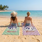 Personalised Chill Vibes Swimming Woman Stripe Checker Quick Dry Soft Oversized Beach Towel with Name Summer Vacation Birthday Gift for Women