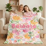 Gepersonaliseerde Bloem Kleurrijk Geruit Design Zachte Deken met Naam Home Decor Moederdag Verjaardagscadeau voor Vrouw