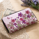 Personalized Birth Flower PU Leather Hand Wallet with Name and Multiple Compartments Travel Accessories Mother's Day Birthday Gift for Women Girls