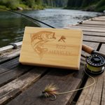 Personalised Fisherman Skull Wooden Fly Fishing Storage Box with Name Daily Use Fishing Activities Birthday Gift for Fishing Enthusiasts