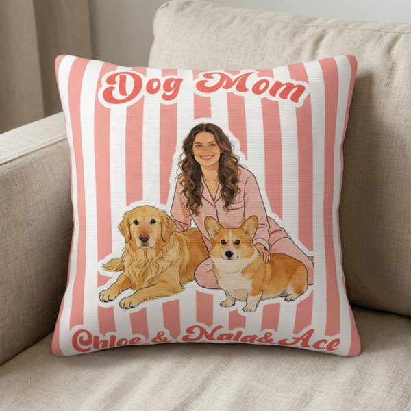 Personalised Watercolour Stripe Pet Family Photo Cushion Cover with Name Title Text Pet Birthday Mother's Day Gift for Woman Pet Owner