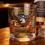 Personalized American Flag Statue of Liberty 10 oz Rock Whiskey Glass with Name and Year Father's Day Birthday Gift for Men American Culture Lovers
