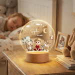 Personlig barn tecknad karaktär skogsdjur akryl nattlampa med namn och träbas rumsinredning Mors dag present till mamma baby