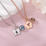 Personalizada Birthstone Geométrica Collar con la inicial grabada Dainty Joyería Cumpleaños Día del Niño Regalo para los niños