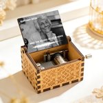 Personalized Vintage Floral Photo Wooden Music Box with Text and Mechanical Melody Memorial Gift for Family