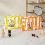 Personalised Multicolor Birth Flower Striped Makeup Bag with Name and Tassel Travel Essential Birthday Mother's Day Gift for Women
