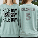 Personlig Multicolor Retro Race Day Design Mjuk T-shirt Sweatshirt med namn Game Day Födelsedagspresent för Racerälskare