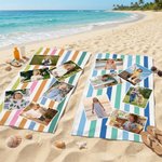 Gepersonaliseerd sneldrogend strandlaken met 6 foto’s en gestreept design voor zomervakantie strandfeest verjaardagscadeau voor familie en vrienden