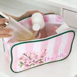 Personalised Multicolor Birth Flower Striped Makeup Bag with Name and Tassel Travel Essential Birthday Mother's Day Gift for Women