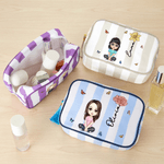 Personalized Multicolor Birth Flower Cartoon Character Striped Makeup Bag with Name and Tassel Travel Essentials Mother's Day Birthday Gift for Women