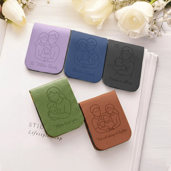 Personalizada línea de la familia de arte magnético de cuero de la PU Marcapáginas Clip con texto de lectura de papelería Suministros cumpleaños Día de la Madre de regalo para los ratones de bibliotec