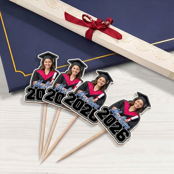 Personlig examen Foto Cupcake Topper med namn och år Firande Party Dekorations Graduation Present för 2026 Graduates Studenter