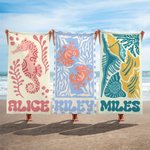 Personalisiertes Strandtuch mit Meerestiere und Namen | schnelltrocknend und übergroß | Sommer Geburtstag Geschenk für Ozeanliebhaber