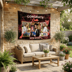 Personalized Congrats Firework Photo Tapestry Banner with Name and Year Celebration Party Decor Graduation Gift for Graduates