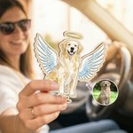 Personalisierte Aquarell Engel Design Haustier Foto Auto Visier Clip mit Namen Autozubehör Haustier Verlust Memorial Geschenk für Tierbesitzer Liebhaber