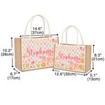 Personalisierte Blume bunten karierten Design große Jute Tasche mit Namen Muttertag Geburtstag Geschenk für Frau