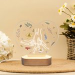 Veilleuse LED en forme de cœur personnalisée avec noms et fleurs de naissance pour la maman et les enfants - Cadeau fête des Mères pour la famille