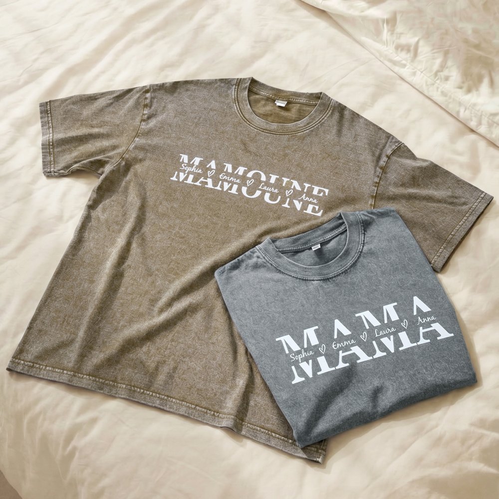 Personalised Mum Text Design Soft Distressed 100% Cotton T-shirt  with 1-4 Names Daily Wear Mother's Day Birthday Gift for Woman Mum 5