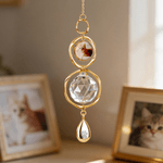 Personalised Pet Photo Gem Paw Print Sun Catcher with Engraved Name Urn Pendant Memorial Sympathy Gift for Dog Cat Pet Owners