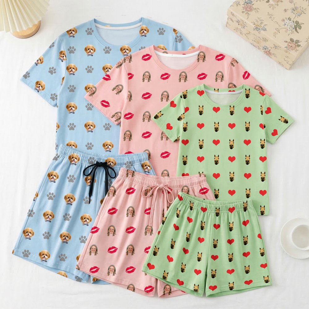Personalized Multicolour 1-5 Face Photos Family Pajama Set Daily Wear Father's Day Mother's Day Birthday Gift for Man Woman Kid 3