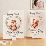 Personalisierte niedliche Tiermuster Unsere erste Muttertag Baustein Puzzle mit Namen und Jahr Tischdekoration Muttertag Geschenk für Mama
