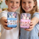 Personalised Cute Mom and Baby Plush Bunny Mini Pocket Tin Box with Colourful Name Comfort Toy Easter Birthday Gift for Kids