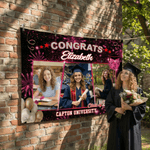 Personalized Congrats Firework Photo Tapestry Banner with Name and Year Celebration Party Decor Graduation Gift for Graduates