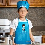 Personalized Cartoon Character Birth Flower Name Adjustable Kid Apron Chef Hat Set with Pocket for Cooking Christmas Birthday Gift for Boys Girls