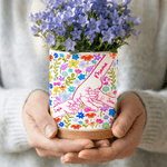 Personalised Flower Holding Mom Hands Ceramic Plant Pot and Bamboo Base with Name Birthday Mother's Day Gift for Mothers Kids