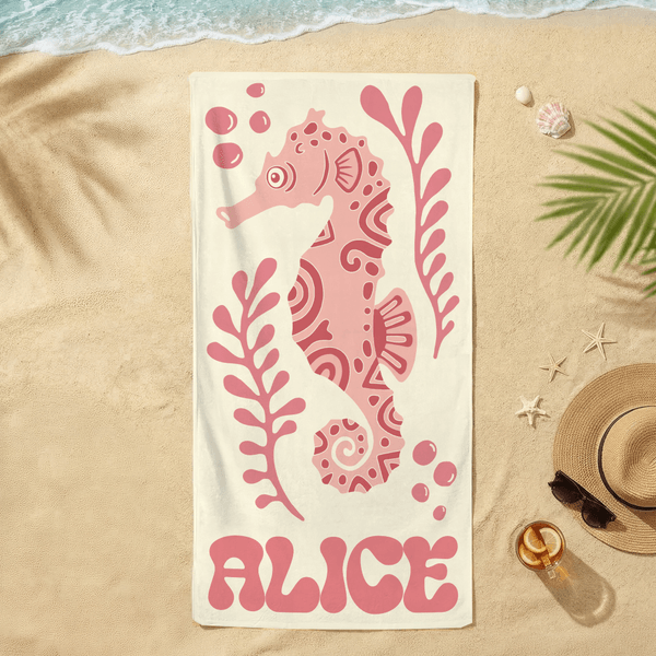 Serviette de plage surdimensionnée avec nom, personnalisée, multicolore, animaux marins, à séchage rapide Cadeau d'anniversaire et de vacances pour les amoureux de l'océan