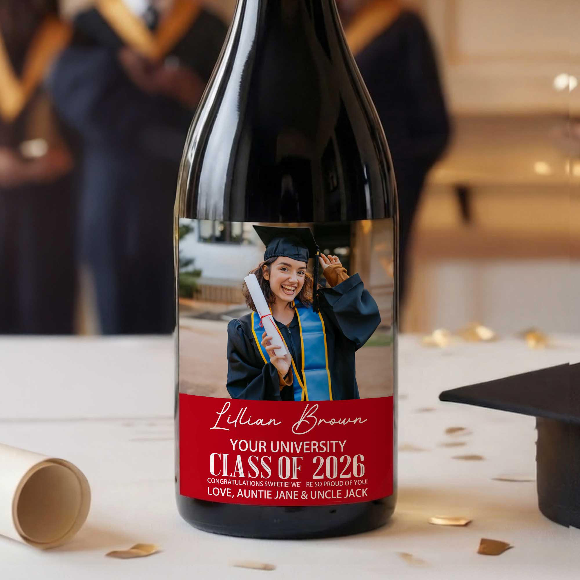 Personalisierte Graduierung Foto wasserdicht Wein Aufkleber Etiketten mit Namen Text und Jahr Graduierung Geschenk für Absolventen
