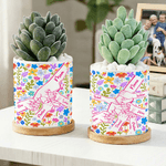 Personalised Flower Holding Mom Hands Ceramic Plant Pot and Bamboo Base with Name Birthday Mother's Day Gift for Mothers Kids