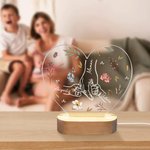 Veilleuse LED en forme de cœur personnalisée avec noms et fleurs de naissance pour la maman et les enfants - Cadeau fête des Mères pour la famille