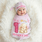 Personalisierte Unsere 1. Muttertag Tier Mama Baby 100% Baumwolle weich Swaddle und Hut Set mit Jahr und Name Baby Dusche Geburtstag Geschenk für Baby Neugeborenen