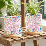 Personalised Flower Holding Mom Hands Ceramic Plant Pot and Bamboo Base with Name Birthday Mother's Day Gift for Mothers Kids