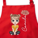 Personalized Cartoon Character Birth Flower Name Adjustable Kid Apron Chef Hat Set with Pocket for Cooking Christmas Birthday Gift for Boys Girls