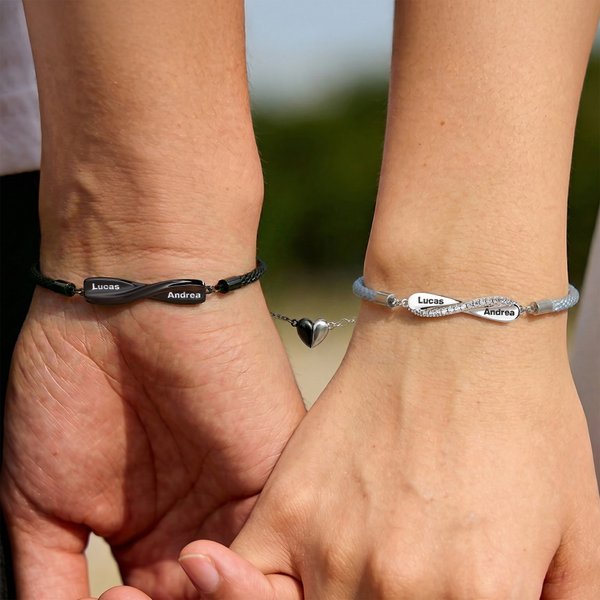 Personalized Romantic Love Infinity Two Names Couple Bracelets Set of 2 Anniversary Birthday Gift for Couple Lover