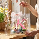 Personalised Cute Peter Rabbit Initial Clear Gift Bag with Name and Pink Bow Ribbon Easter Egg Hunt Party Favors Gift for Kids