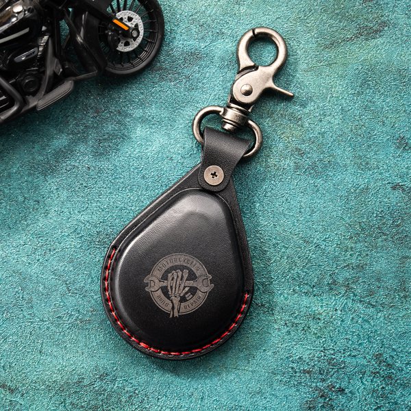 Personalised Motorbike Fob Leather Cover Keychain with Engraved Logo Text Birthday Christmas Anniversary Gift for Motorbike Enthusiasts