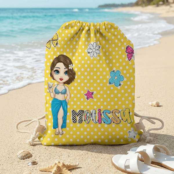 Personalizado colorido personaje de dibujos animados Estrellas Bolsa de cordón con nombre Actividades al aire libre Playa Fiesta Cumpleaños Regalo para Niñas Mujeres Besties