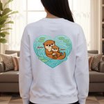 Personalised Cute Cartoon Otter Heart Multicolor Soft T-shirt Sweatshirt with Name and Title Mother's Day Birthday Gift for Mom Grandmother Family