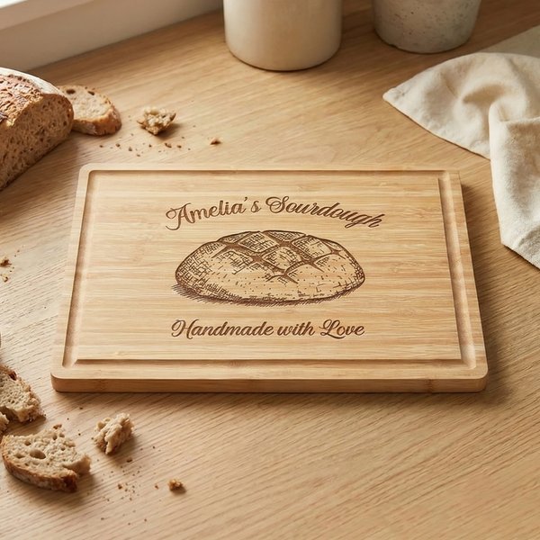 Personalized Engraved Name Sourdough Pattern Charcuterie Cutting Board with Juice Groove Kitchen Decor Ship from USA Birthday Gift for Bakers Family