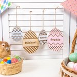 Personalized Egg Shape Easter Basket Tags Wooden Ornament Home Decoration with Engraved Name Easter Gift for Kids