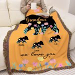 Personalisierte Familie Bären Blume weiche Decke mit Quasten 1-8 Namen und Titel Home Decor Geburtstag Muttertag Geschenk für Mama Oma