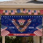 Personalised 250th Anniversary American Flag Fireworks Eagle Party Banner with Text Independence Day Gift for American