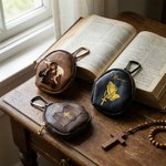Sac de rangement pour chapelet en cuir PU avec nom et clip de suspension Usage quotidien Cadeau religieux de baptême pour chrétiens