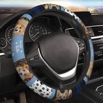 Personalisierte 3 Haustier Foto Plaid Design Auto-Lenkrad-Abdeckung mit Namen Geburtstag Jahrestag Geschenk für Tierliebhaber Autobesitzer