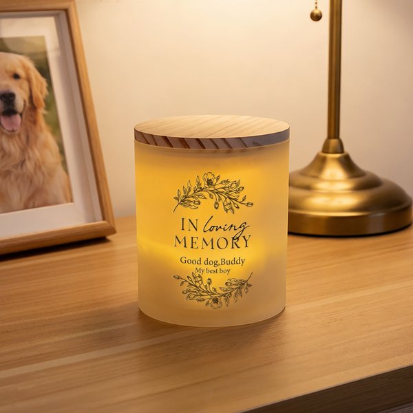 Personalised In Loving Memory Floral Wreath Design LED Candle Jar with Text Memorial Gift for Loss of Loved One