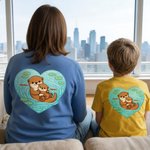 Personalised Cute Cartoon Otter Heart Multicolor Soft T-shirt Sweatshirt with Name and Title Mother's Day Birthday Gift for Mom Grandmother Family